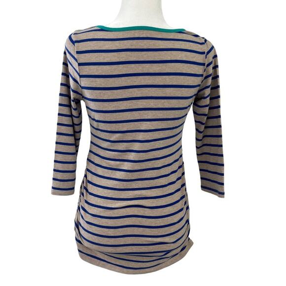 Motherhood Maternity Blue Tan Long Sleeve Striped Top Small - Picture 3 of 5